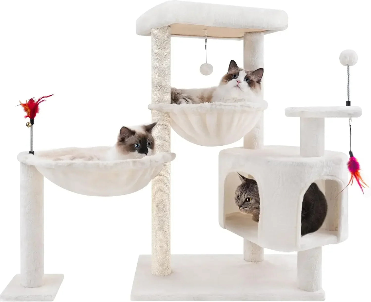 Cat Tree Tower with Cat Condo and Scratching Post for Indoor Cats, Activity Center Cat Furniture with Two Big Hammock