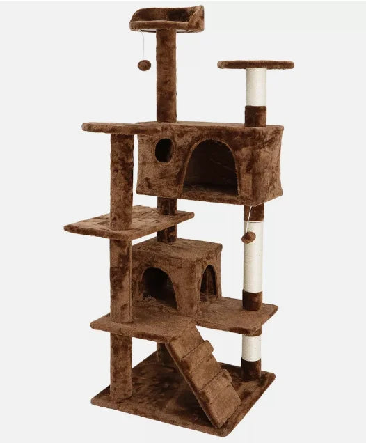 Grey/Beige/Blue/Brown 53 inch Cat Tree Tower Activity Center Playhouse Apartment