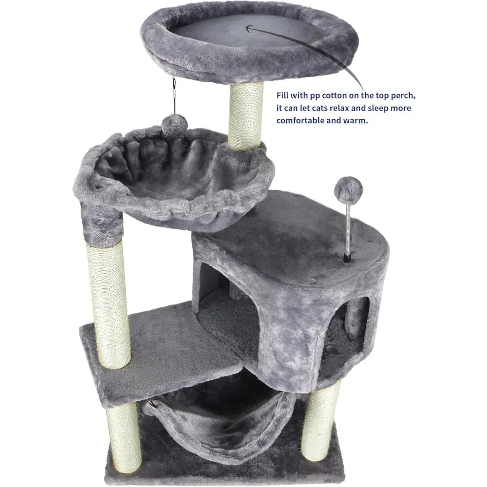 Cat Tree with Large Hammock, Gray Apartment, 22.4X13.8X39.4
