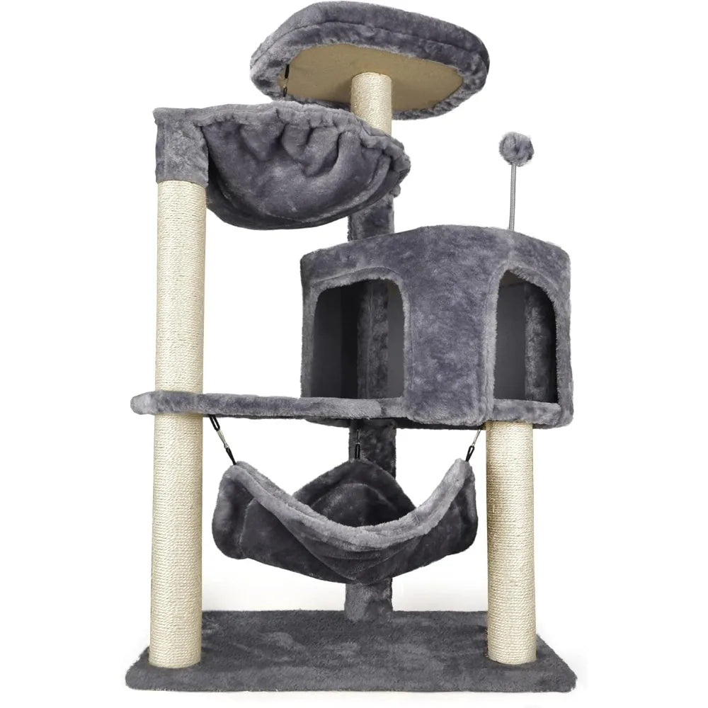 Cat Tree with Large Hammock, Gray Apartment, 22.4X13.8X39.4