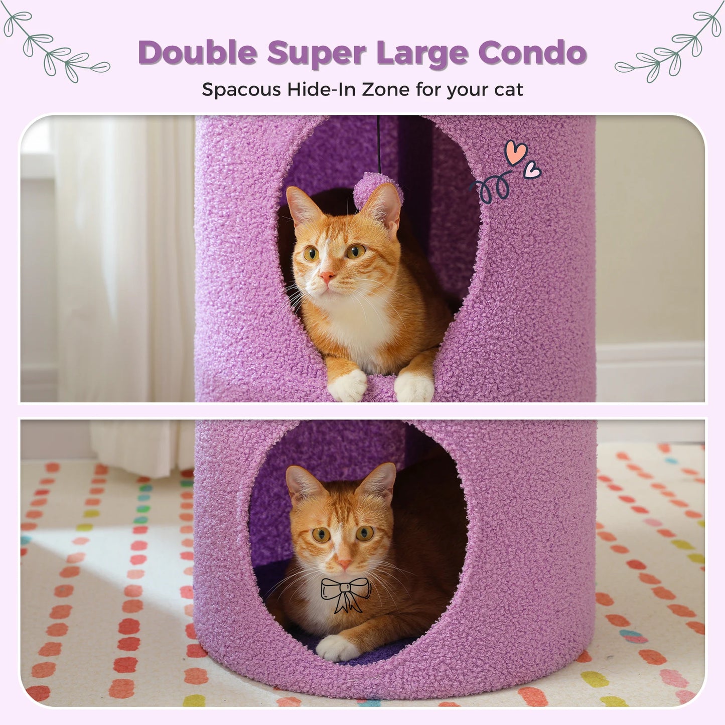 2-Storey Cat Beds for Indoor Cats Large Cat House with Removable Flower Cat Bed, Cute Cat Cave Cat Hideaway Indoor Cat Condo
