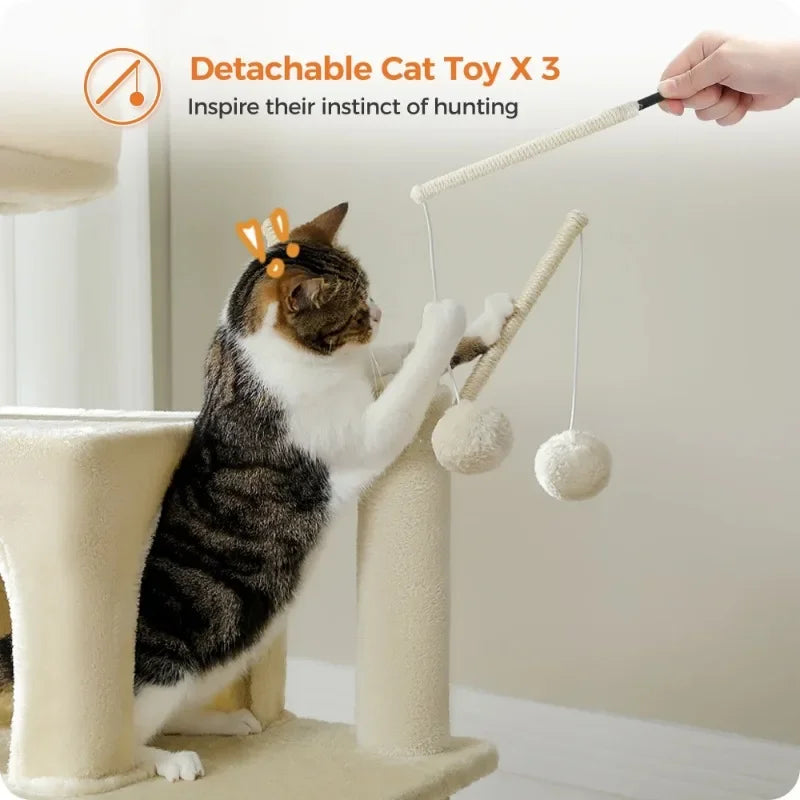 69" Cat Tree for Large Indoor Cats Multi-Level Cat Condo with Large Hammock Perch and 5 Scratching Posts