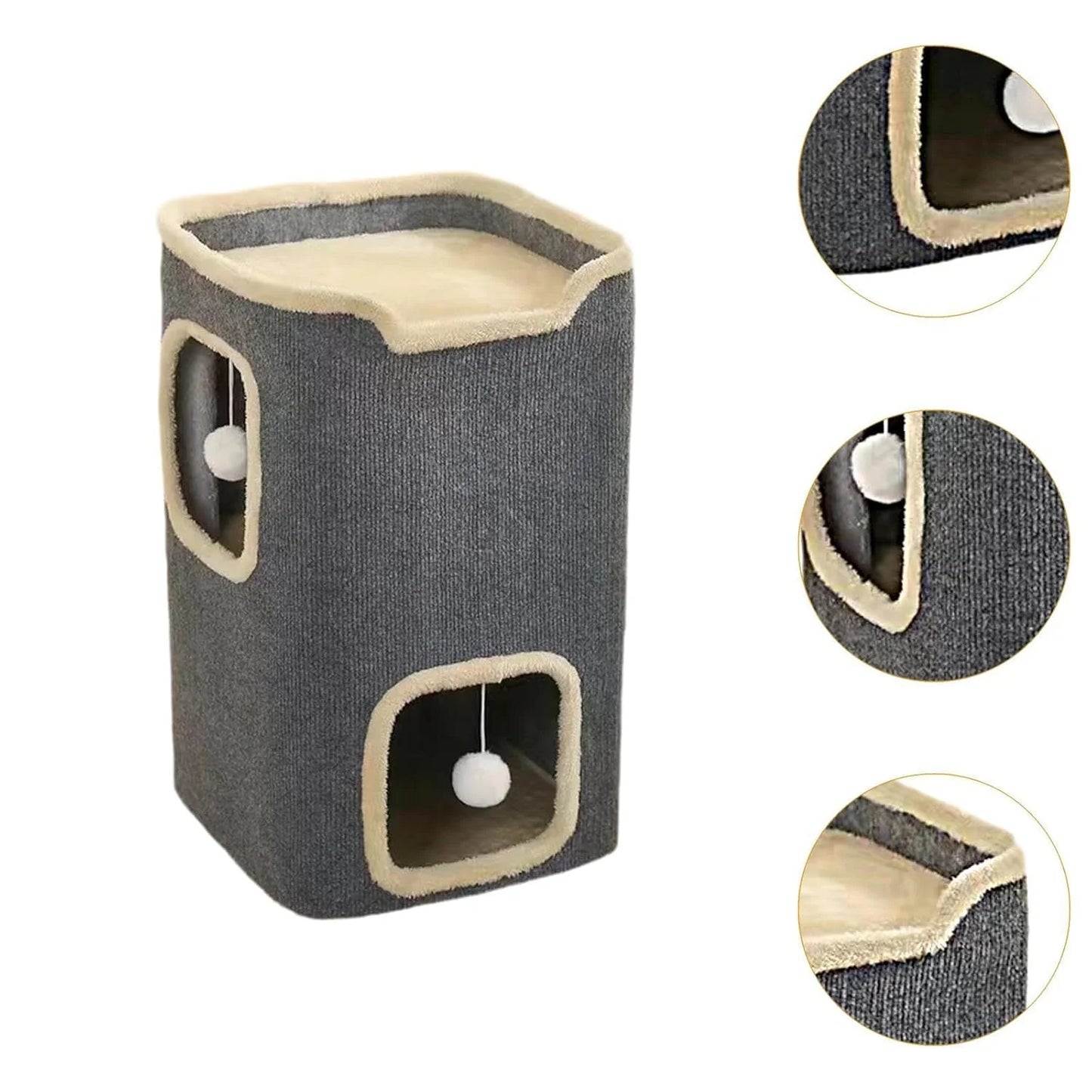 2-Layer Cat House Cat Cave for Indoor Cats Rectangular Cat House Hanging Toy Indoor