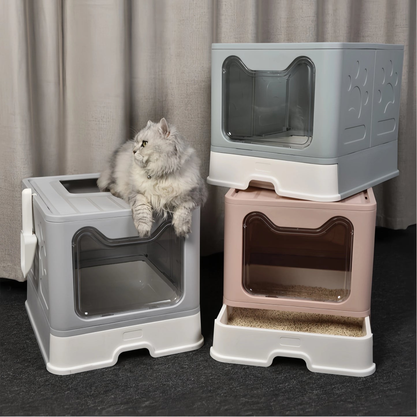 Convenient Foldable Litter Box: Drawer Design with Scooper for Easy Cat Waste Management