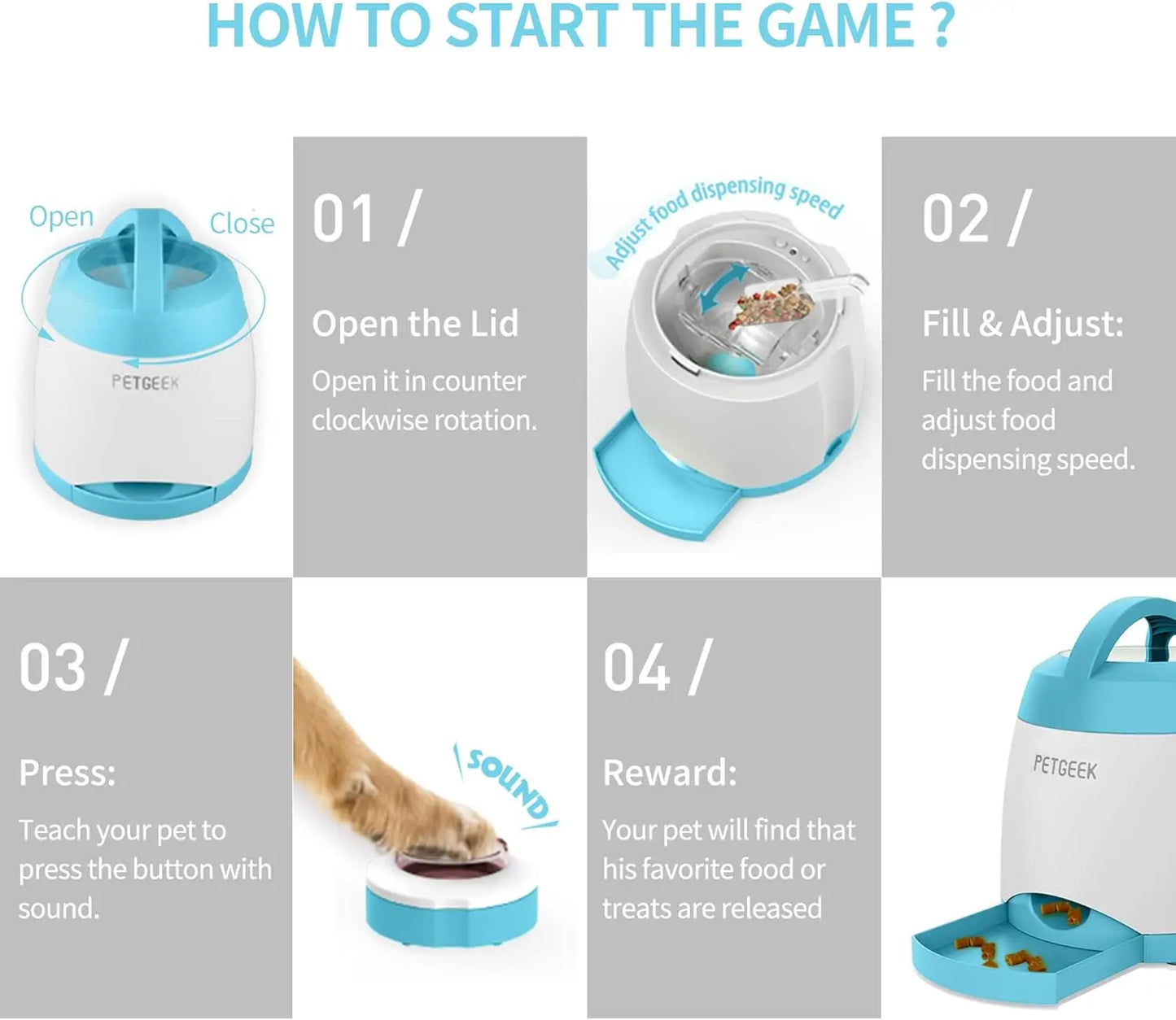 Automatic Treat Dispenser with Remote Button, Puzzle Memory Training Activity Toy- IQ Training Feeder, Pet Automatic Feeders