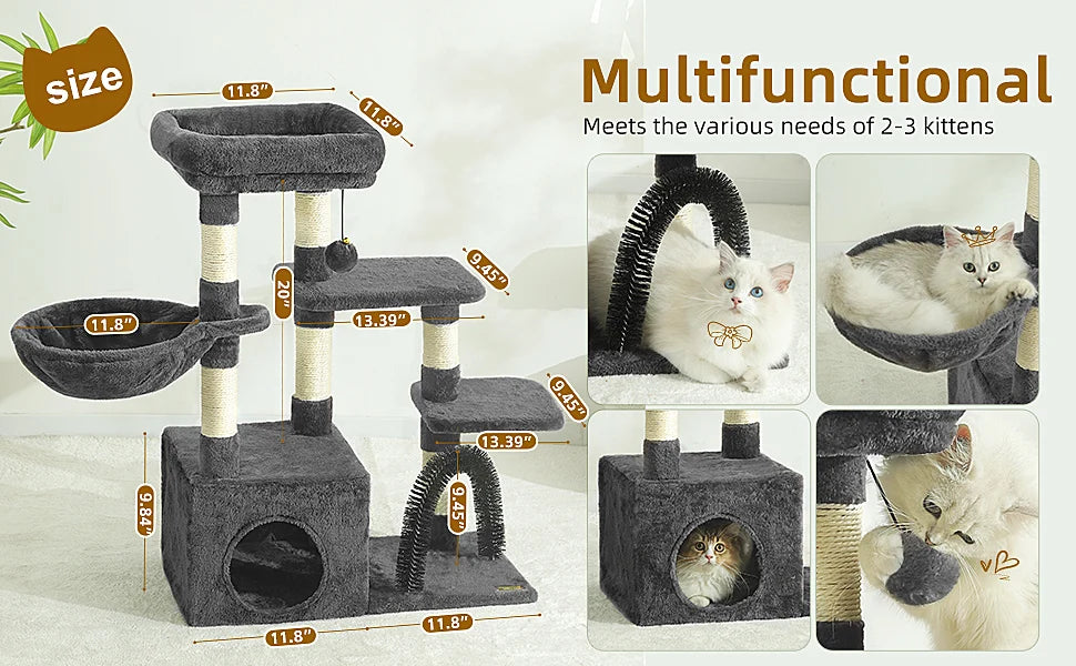 HOOPET 31 Inch Climbing Shelf Tower with Natural Cat Litter and Scratching Post Self-Grooming Perch and Hammock for Kitten