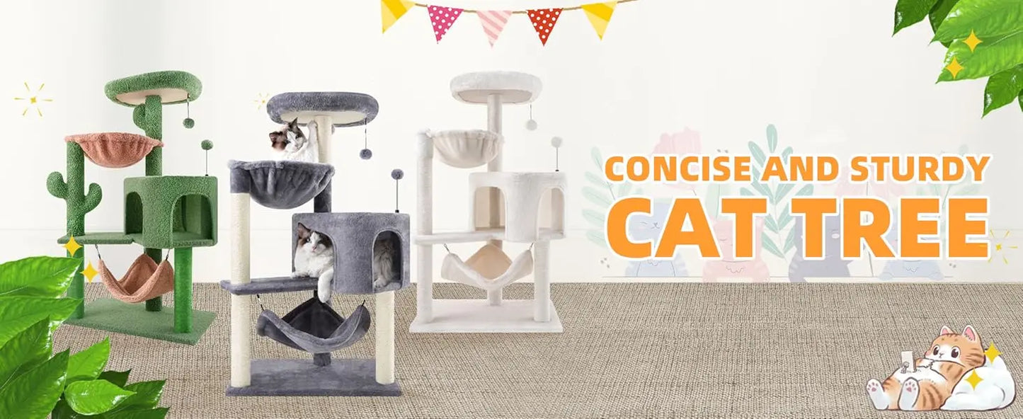 Cat Tree with Large Hammock, Gray Apartment, 22.4X13.8X39.4