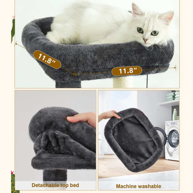 HOOPET 31 Inch Climbing Shelf Tower with Natural Cat Litter and Scratching Post Self-Grooming Perch and Hammock for Kitten