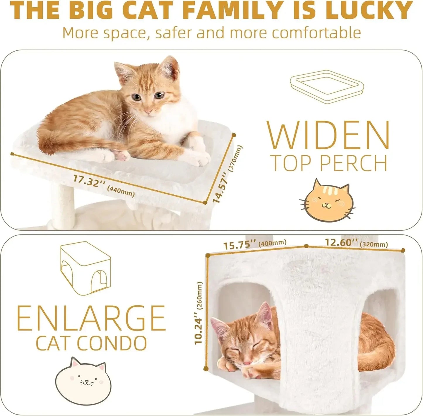 Cat Tree Tower with Cat Condo and Scratching Post for Indoor Cats, Activity Center Cat Furniture with Two Big Hammock