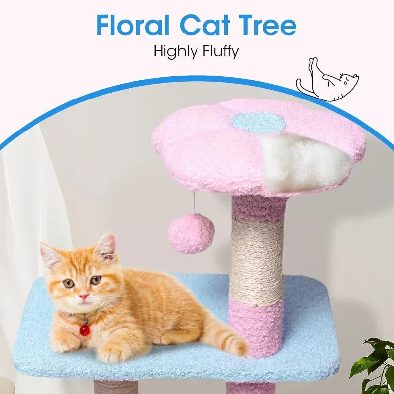Cute Flower Cat Tree,37in Cute Cat Tree Tower Scratching Posts & Flowery Resting Platform,Small Cat Tree Perfect for Small