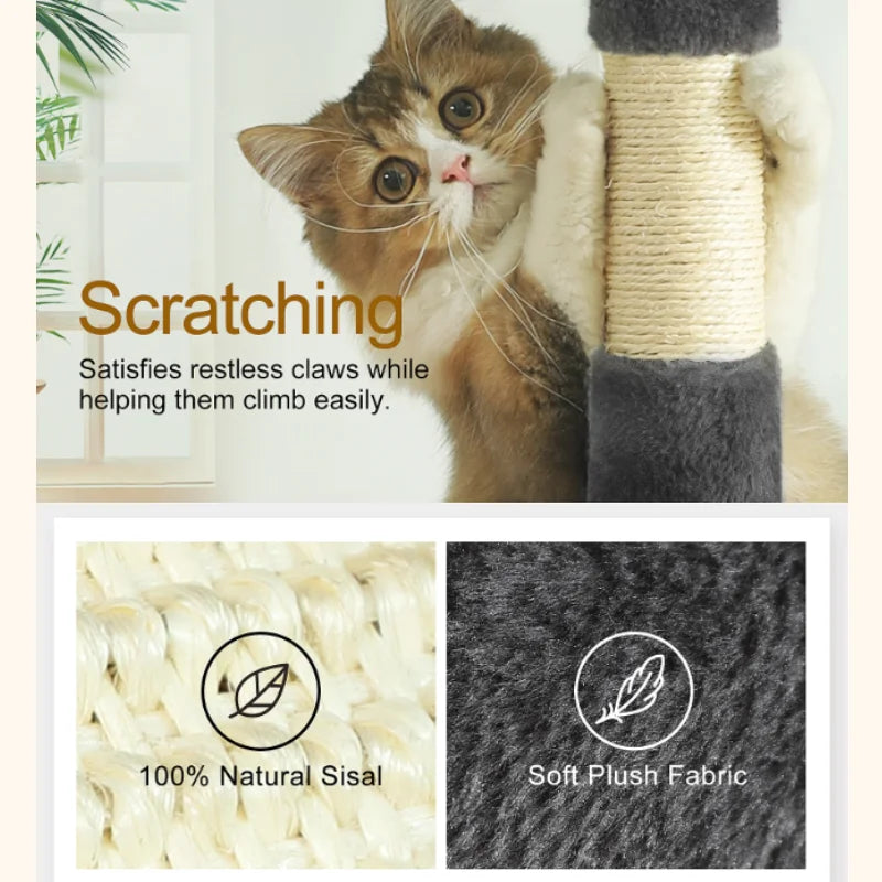 HOOPET 31 Inch Climbing Shelf Tower with Natural Cat Litter and Scratching Post Self-Grooming Perch and Hammock for Kitten