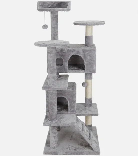 Grey/Beige/Blue/Brown 53 inch Cat Tree Tower Activity Center Playhouse Apartment