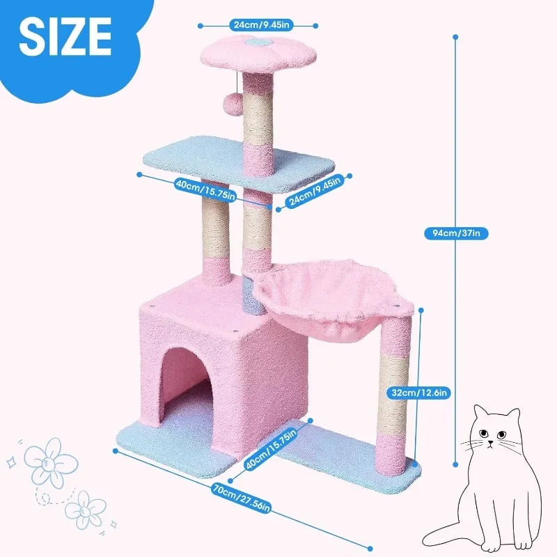 Cute Flower Cat Tree,37in Cute Cat Tree Tower Scratching Posts & Flowery Resting Platform,Small Cat Tree Perfect for Small