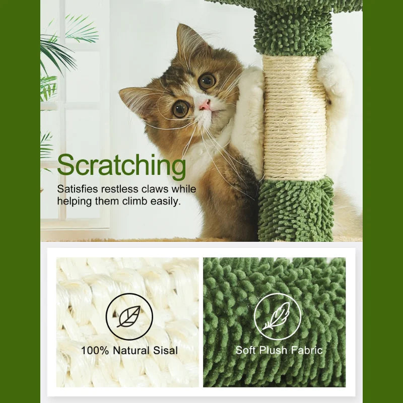 HOOPET 31 Inch Climbing Shelf Tower with Natural Cat Litter and Scratching Post Self-Grooming Perch and Hammock for Kitten