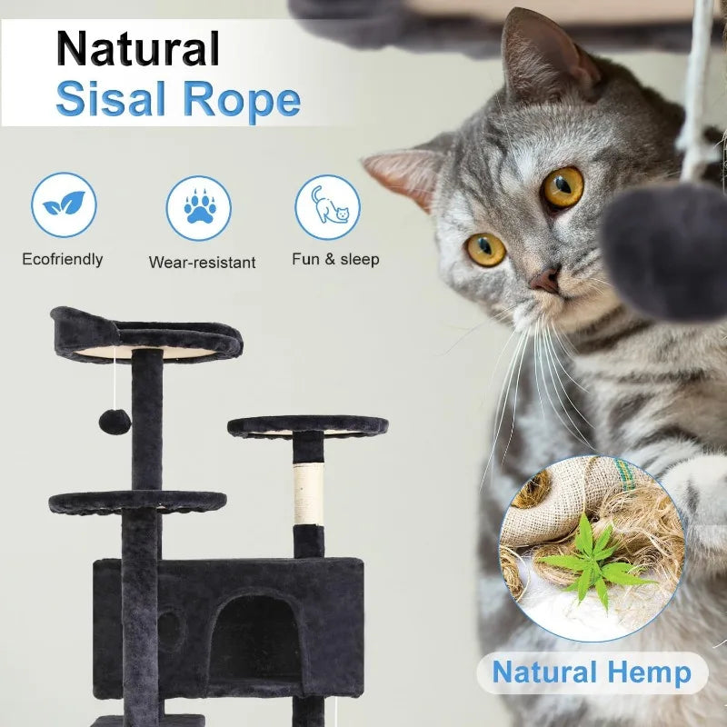 Tree 54inTower Multi-Level Durable Scratching Post & Cozy Fun Cat Jumping Platform Space Saving Cat Condo Pet