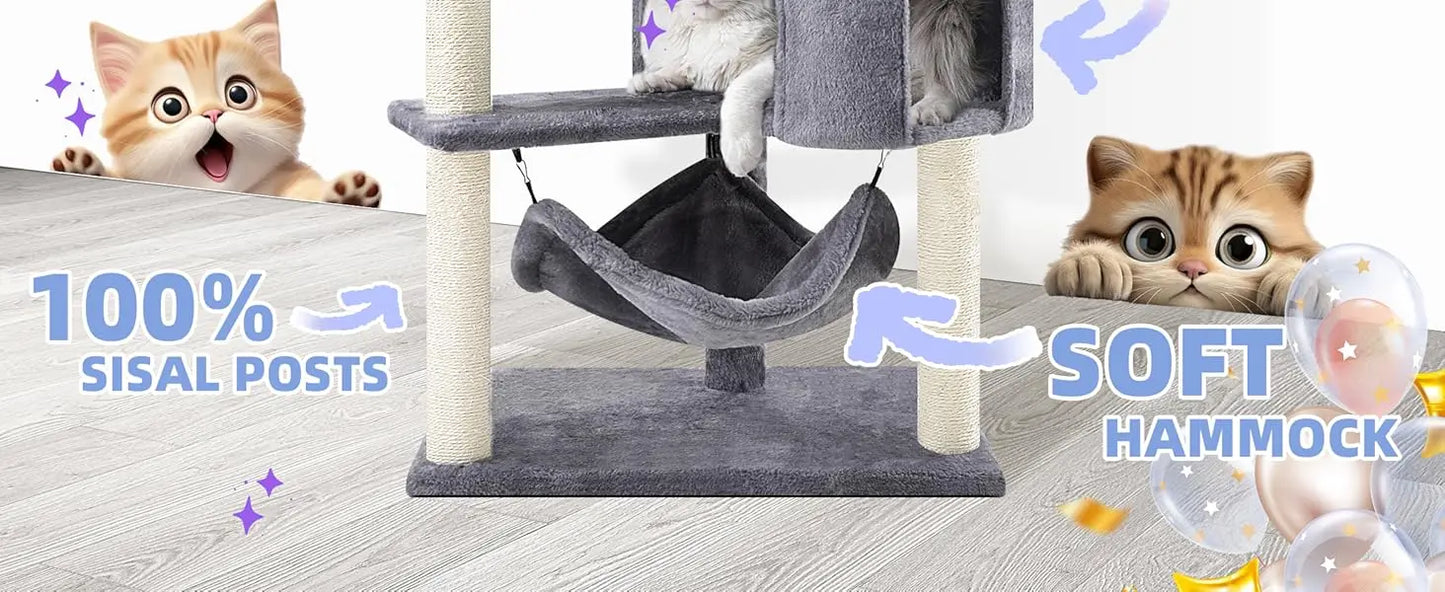 Cat Tree with Large Hammock, Gray Apartment, 22.4X13.8X39.4