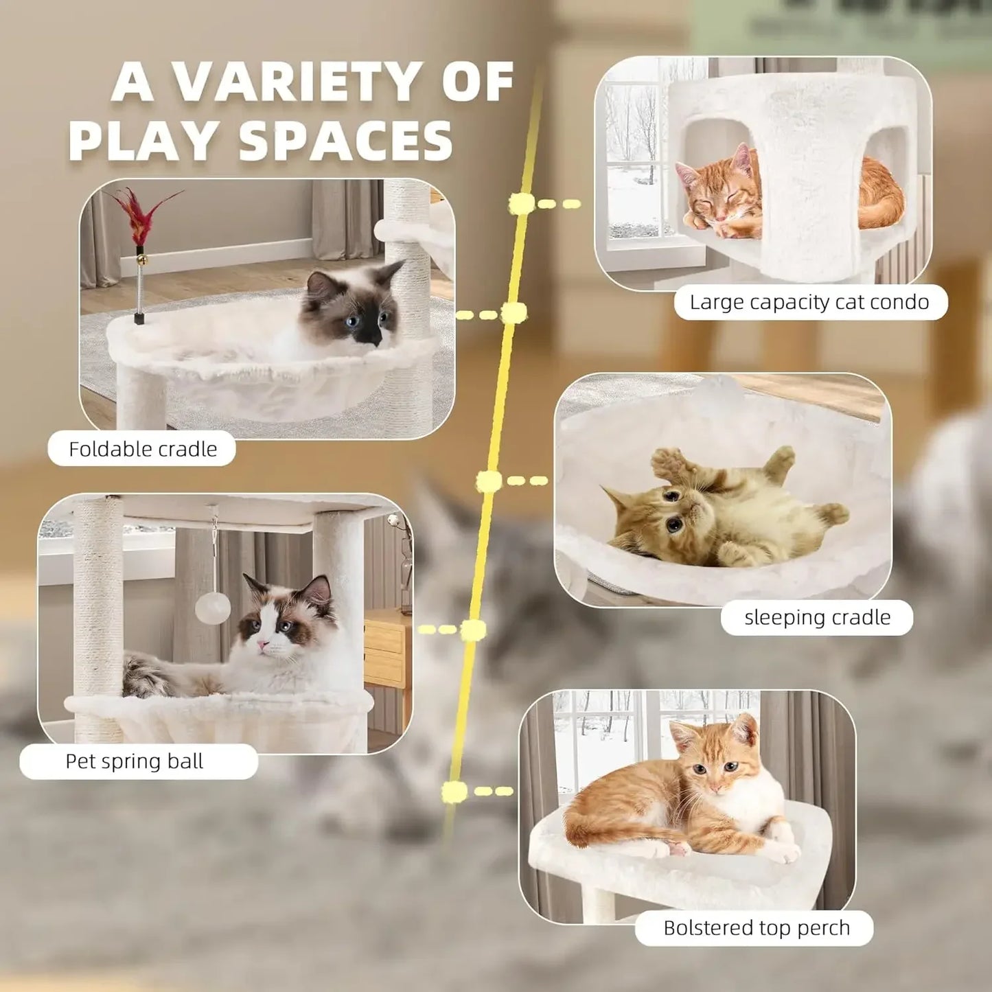 Cat Tree Tower with Cat Condo and Scratching Post for Indoor Cats, Activity Center Cat Furniture with Two Big Hammock