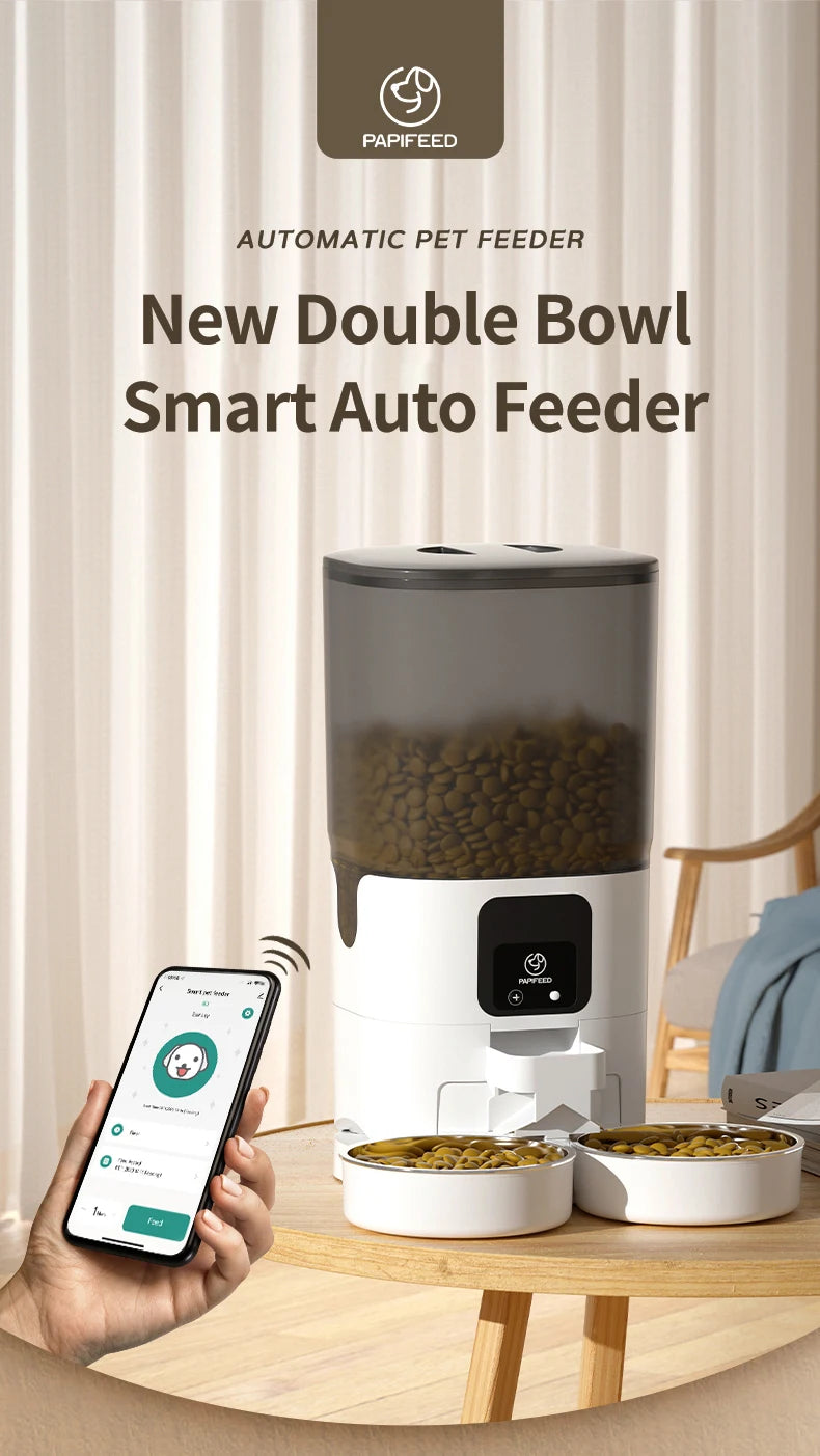 PAPIFEED cat double bowl smart automatic feeder cat food dog food pet food dispenser 7L large capacity connect wifi timer dosing