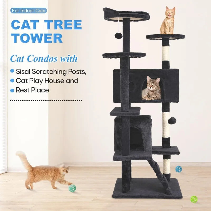 Tree 54inTower Multi-Level Durable Scratching Post & Cozy Fun Cat Jumping Platform Space Saving Cat Condo Pet