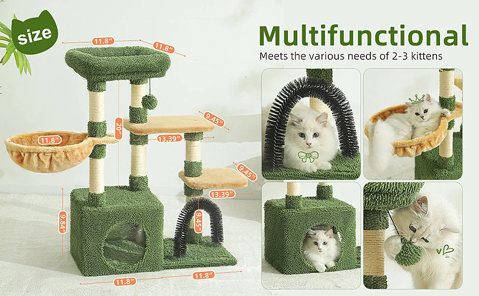 HOOPET 31 Inch Climbing Shelf Tower with Natural Cat Litter and Scratching Post Self-Grooming Perch and Hammock for Kitten