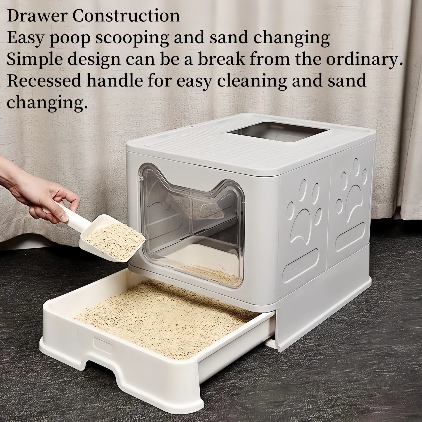 Convenient Foldable Litter Box: Drawer Design with Scooper for Easy Cat Waste Management