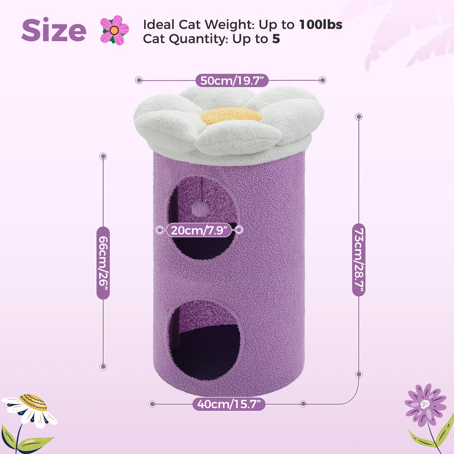 2-Storey Cat Beds for Indoor Cats Large Cat House with Removable Flower Cat Bed, Cute Cat Cave Cat Hideaway Indoor Cat Condo