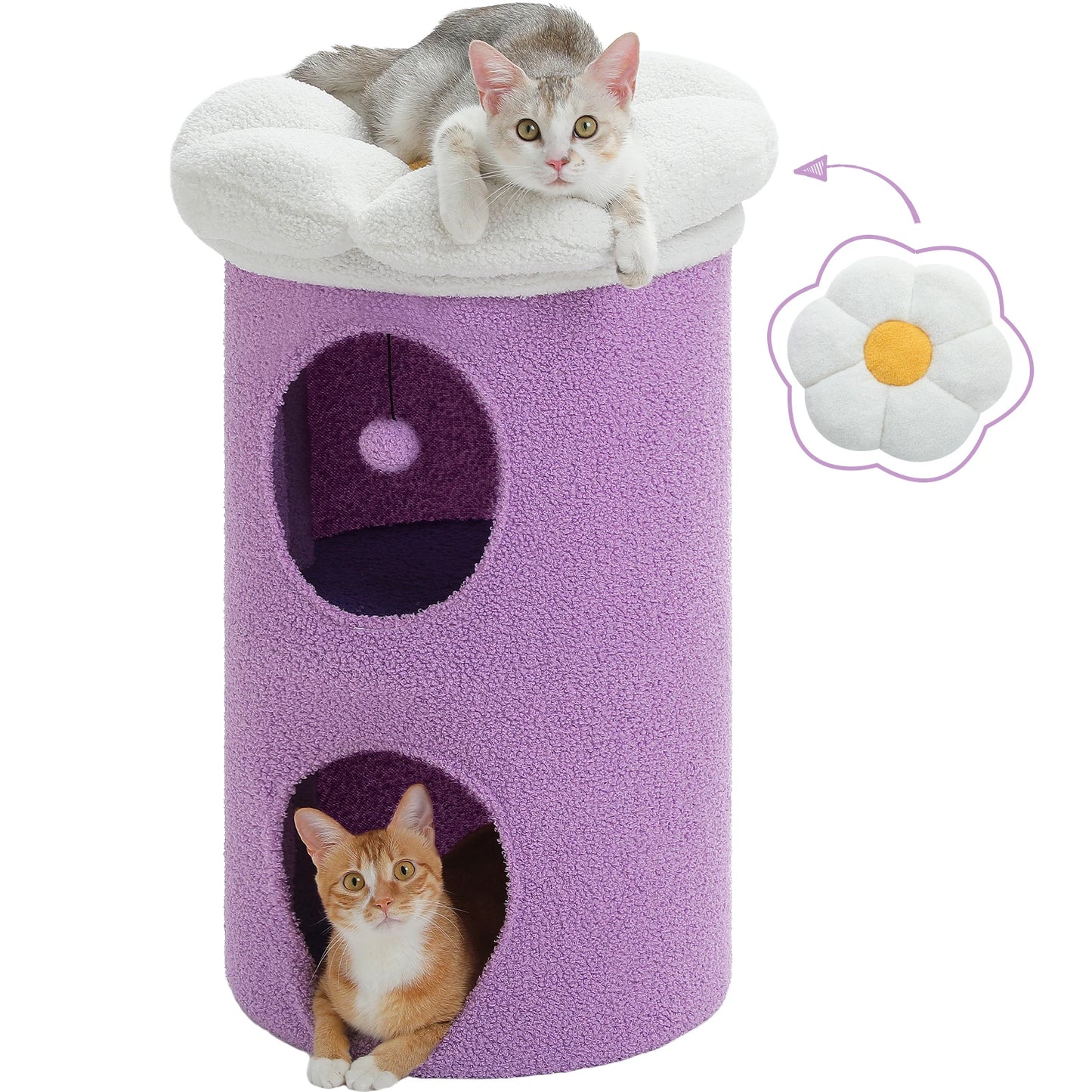 2-Storey Cat Beds for Indoor Cats Large Cat House with Removable Flower Cat Bed, Cute Cat Cave Cat Hideaway Indoor Cat Condo