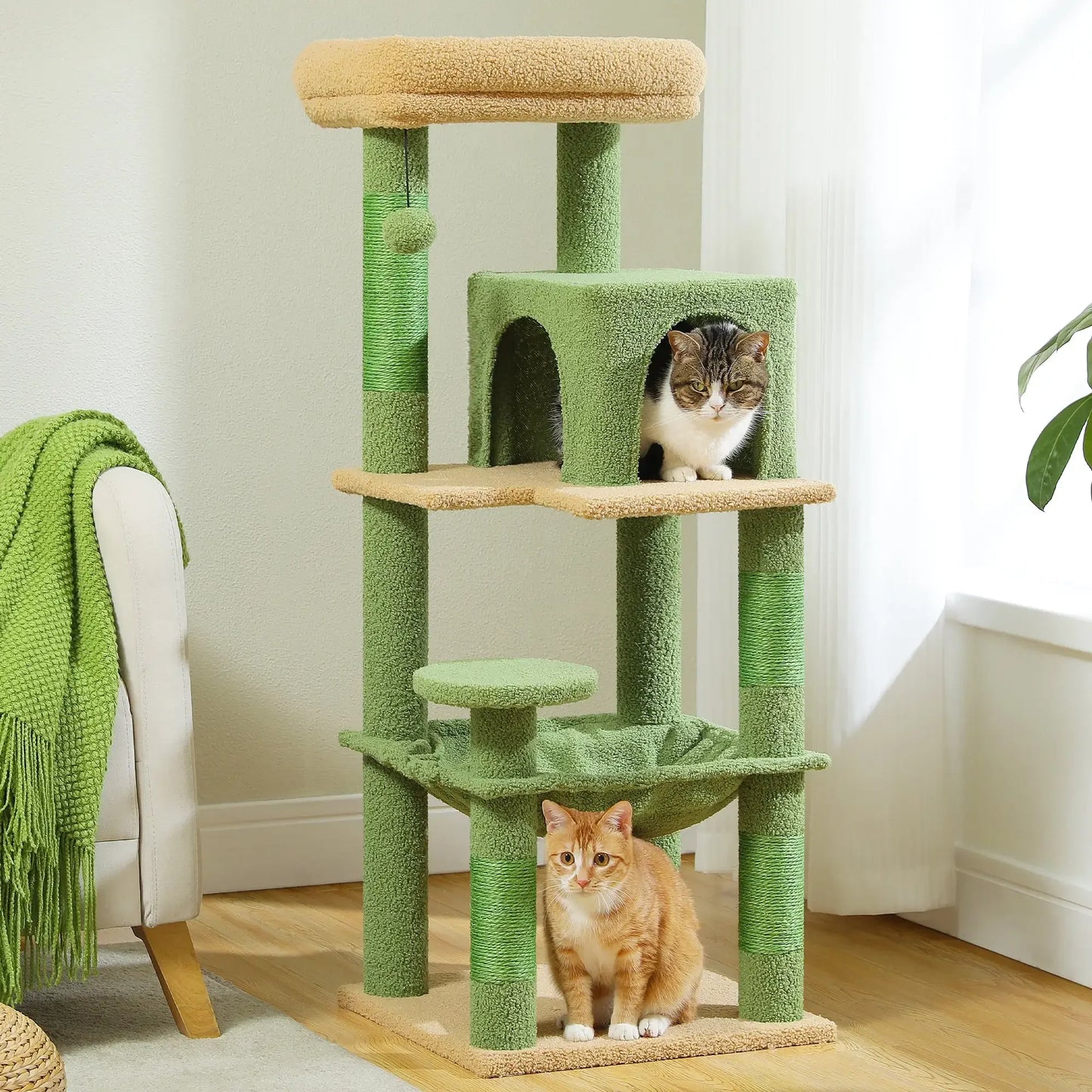 69" Cat Tree for Large Indoor Cats Multi-Level Cat Condo with Large Hammock Perch and 5 Scratching Posts
