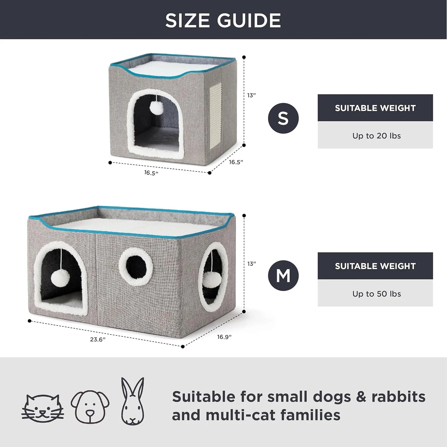 Wide Cat House for Indoor Cats - Large Cat Cave for Pet Cat House with Fluffy Ball Hanging and Scratch Pad