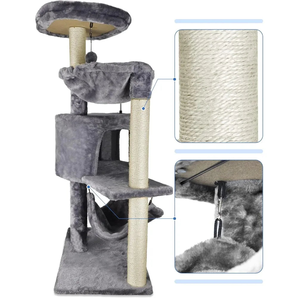 Cat Tree with Large Hammock, Gray Apartment, 22.4X13.8X39.4