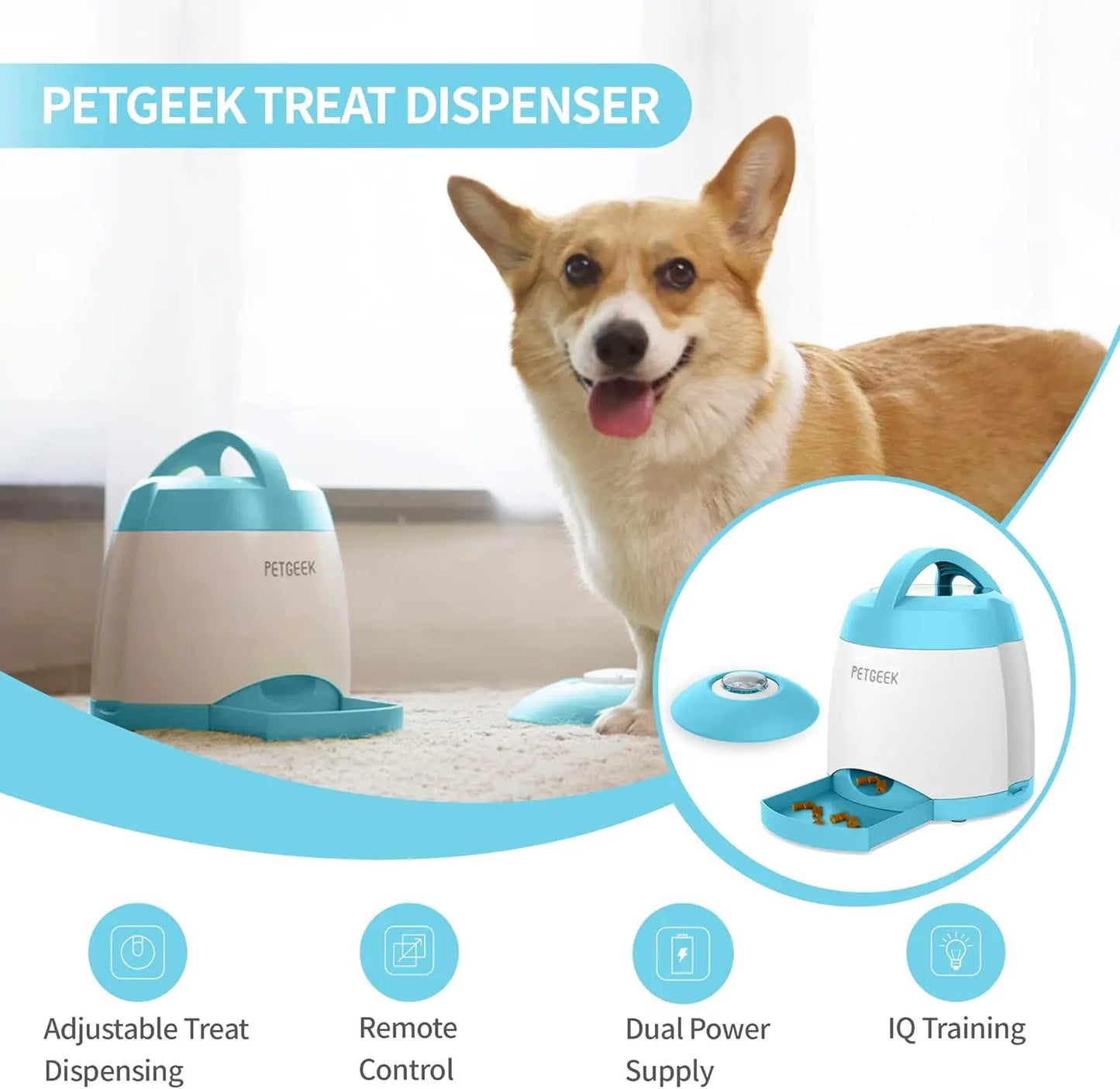Automatic Treat Dispenser with Remote Button, Puzzle Memory Training Activity Toy- IQ Training Feeder, Pet Automatic Feeders