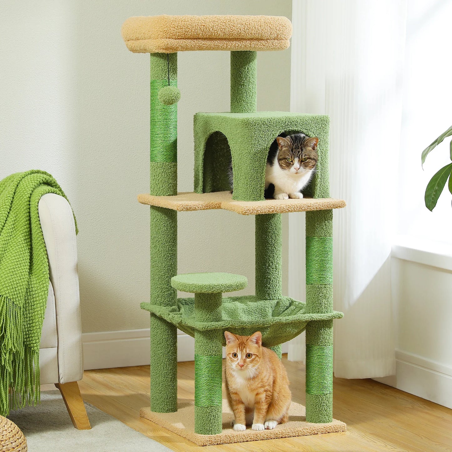 69" Cat Tree for Large Indoor Cats Multi-Level Cat Condo with Large Hammock Perch and 5 Scratching Posts