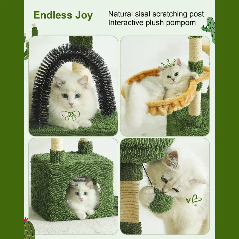HOOPET 31 Inch Climbing Shelf Tower with Natural Cat Litter and Scratching Post Self-Grooming Perch and Hammock for Kitten