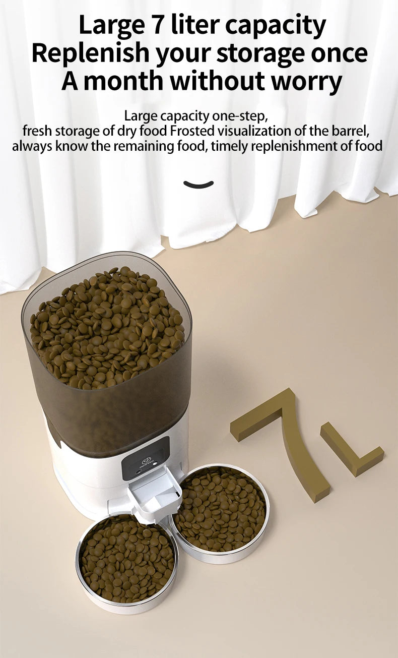 PAPIFEED cat double bowl smart automatic feeder cat food dog food pet food dispenser 7L large capacity connect wifi timer dosing