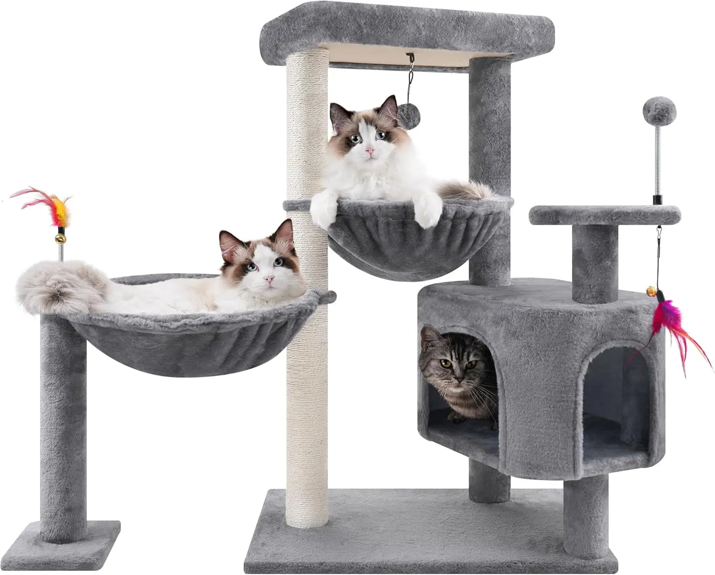 Cat Tree Tower with Cat Condo and Scratching Post for Indoor Cats, Activity Center Cat Furniture with Two Big Hammock