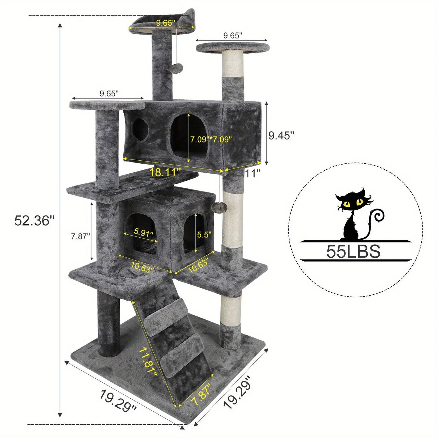 Grey/Beige/Blue/Brown 53 inch Cat Tree Tower Activity Center Playhouse Apartment