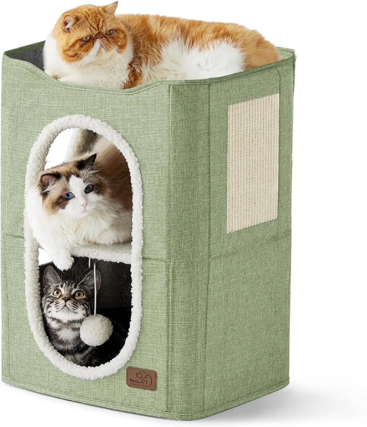 Wide Cat House for Indoor Cats - Large Cat Cave for Pet Cat House with Fluffy Ball Hanging and Scratch Pad