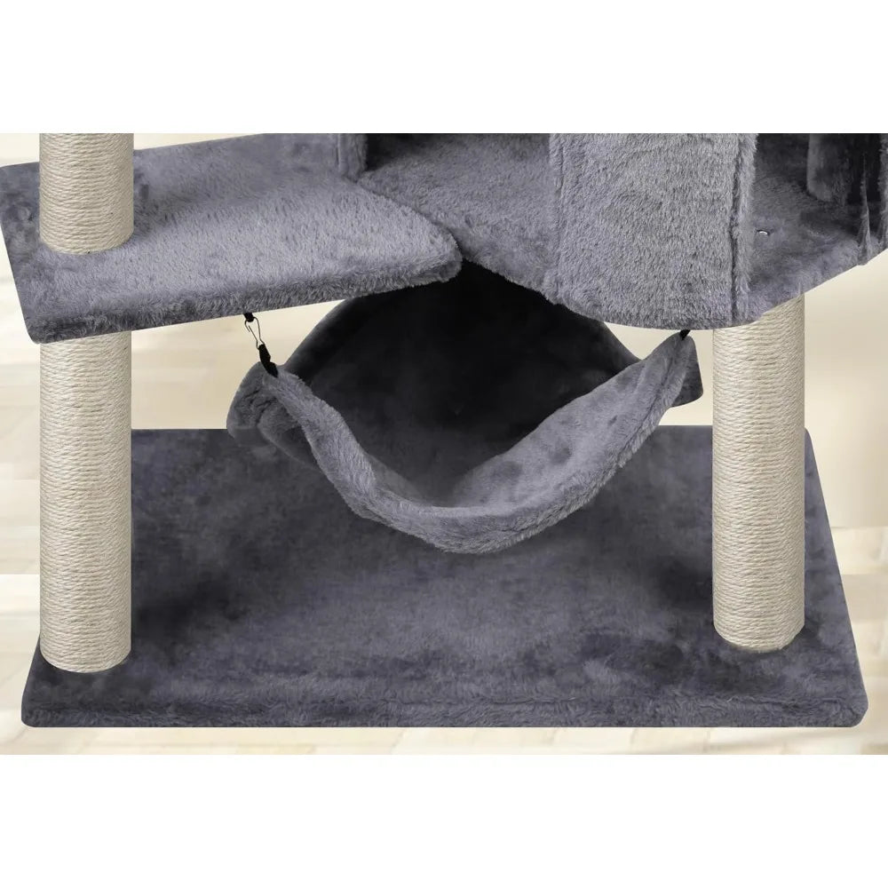 Cat Tree with Large Hammock, Gray Apartment, 22.4X13.8X39.4