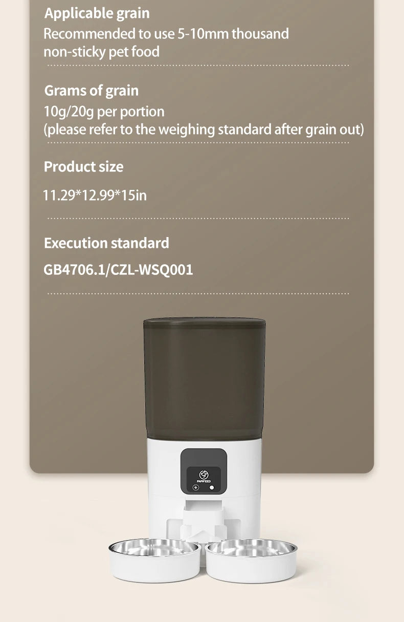 PAPIFEED cat double bowl smart automatic feeder cat food dog food pet food dispenser 7L large capacity connect wifi timer dosing