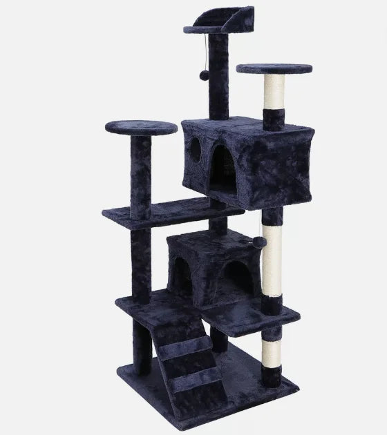 Grey/Beige/Blue/Brown 53 inch Cat Tree Tower Activity Center Playhouse Apartment