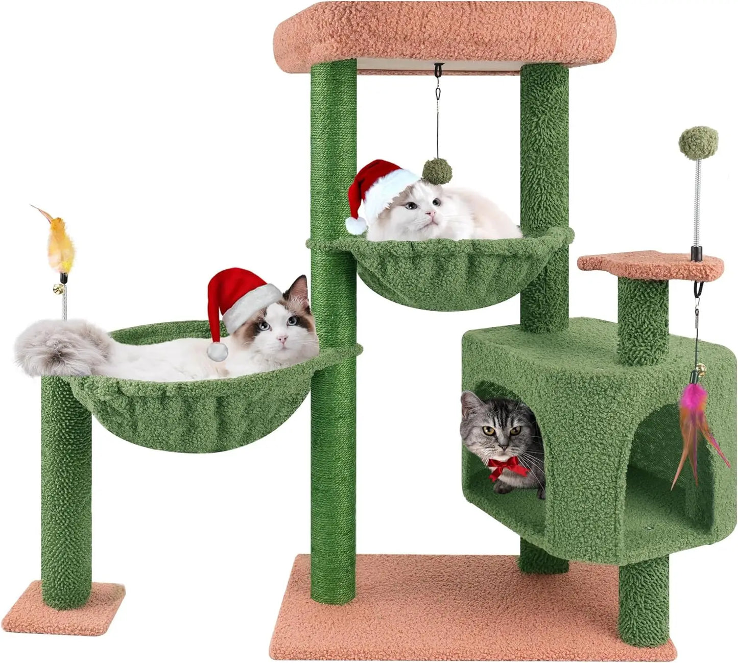 Cat Tree Tower with Cat Condo and Scratching Post for Indoor Cats, Activity Center Cat Furniture with Two Big Hammock