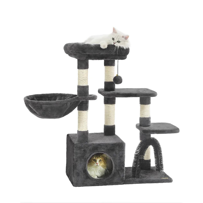 HOOPET 31 Inch Climbing Shelf Tower with Natural Cat Litter and Scratching Post Self-Grooming Perch and Hammock for Kitten