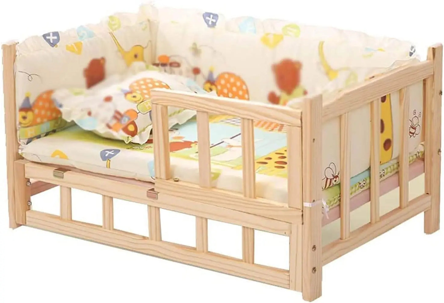 Pet Bed Wooden Dog Bed Elevated Cooling Pet Bed with Rails and Cushion Pet Shelter Dog House Elevated Kennel Sofa