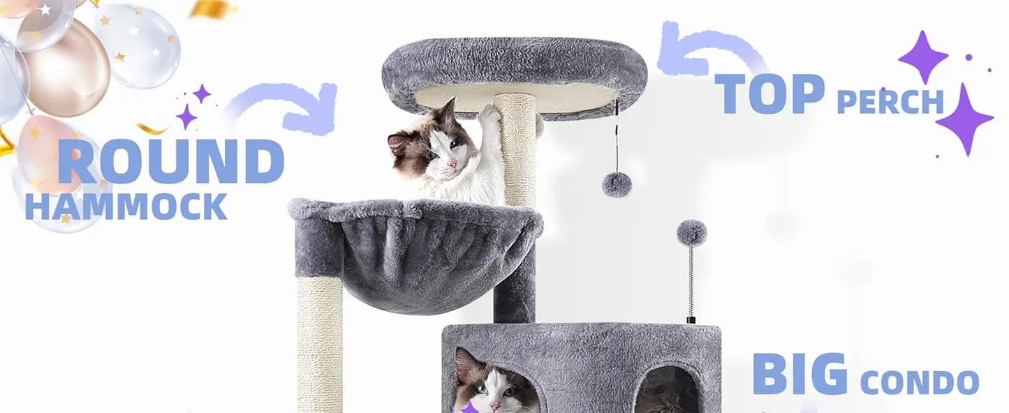 Cat Tree with Large Hammock, Gray Apartment, 22.4X13.8X39.4