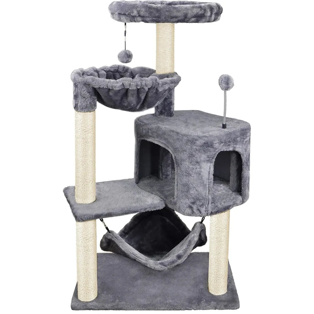 Cat Tree with Large Hammock, Gray Apartment, 22.4X13.8X39.4