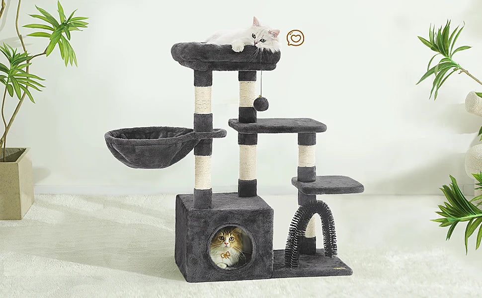 HOOPET 31 Inch Climbing Shelf Tower with Natural Cat Litter and Scratching Post Self-Grooming Perch and Hammock for Kitten