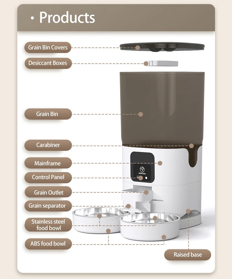 PAPIFEED cat double bowl smart automatic feeder cat food dog food pet food dispenser 7L large capacity connect wifi timer dosing
