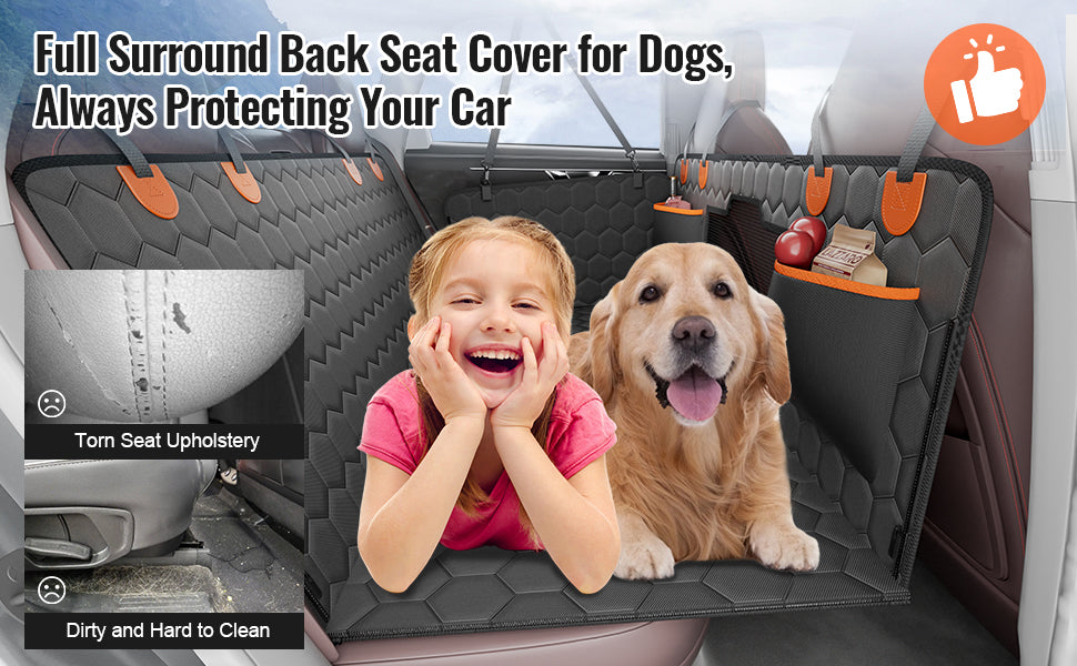 VEVOR Back Seat Extender Dog Car Seat Cover for Back Seat Bed with Mesh Window and Storage Pocket Supports 350lbs Dog Hammock