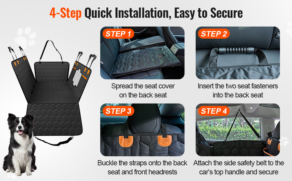 VEVOR Back Seat Extender Dog Car Seat Cover for Back Seat Bed with Mesh Window and Storage Pocket Supports 350lbs Dog Hammock