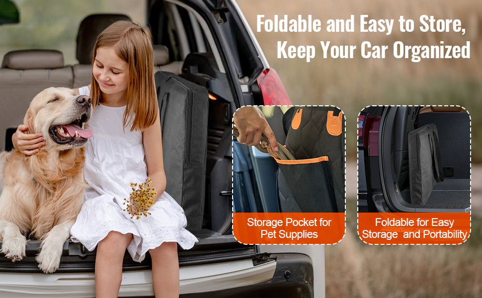 VEVOR Back Seat Extender Dog Car Seat Cover for Back Seat Bed with Mesh Window and Storage Pocket Supports 350lbs Dog Hammock